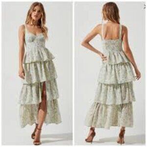 $199 ASTR THE LABEL Midsummer Eyelet Tiered Maxi Dress Size S